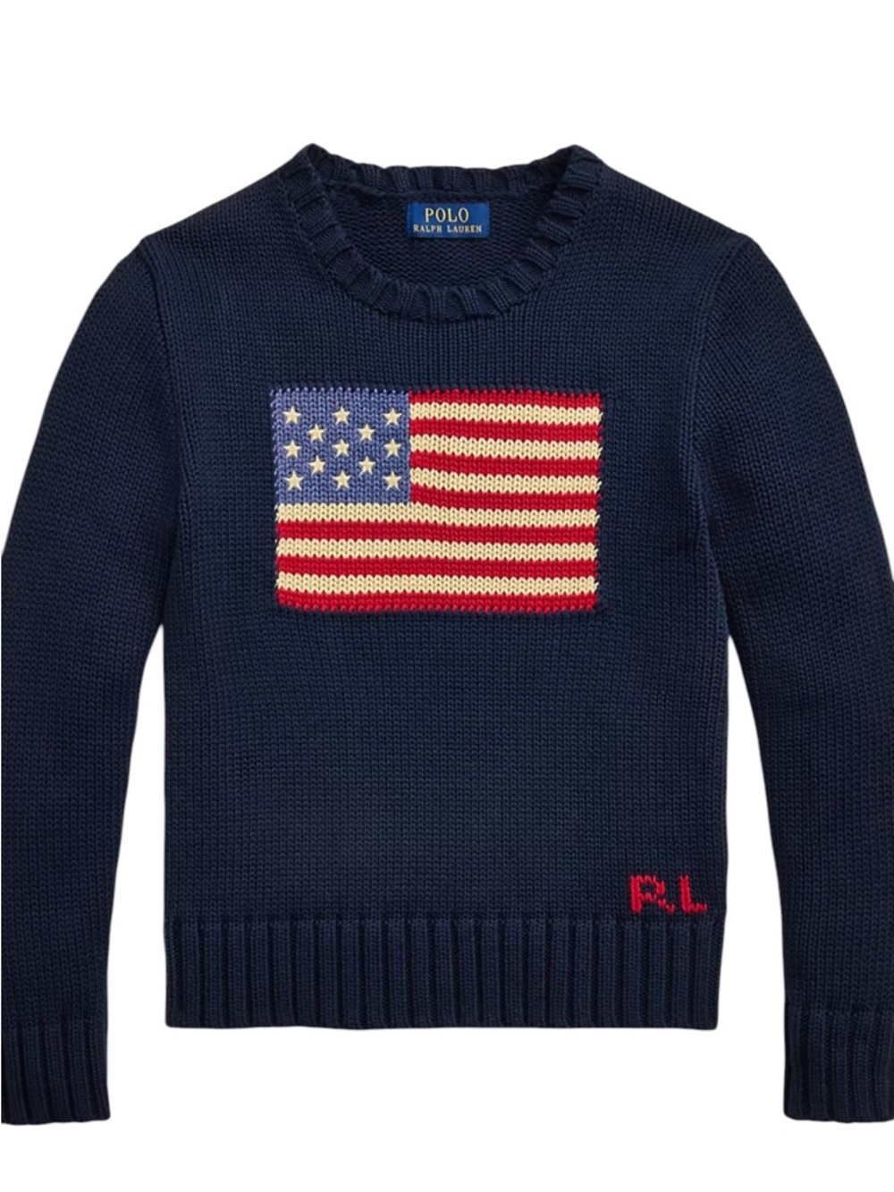 Polo Ralph Lauren Boys American Flag Sweater Navy Knit Crewneck Medium